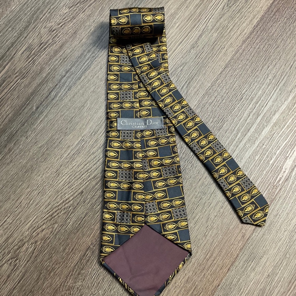 Vintage Christian Dior Cravate Baroque Medallion Silk Tie Black Gold‎ Classy